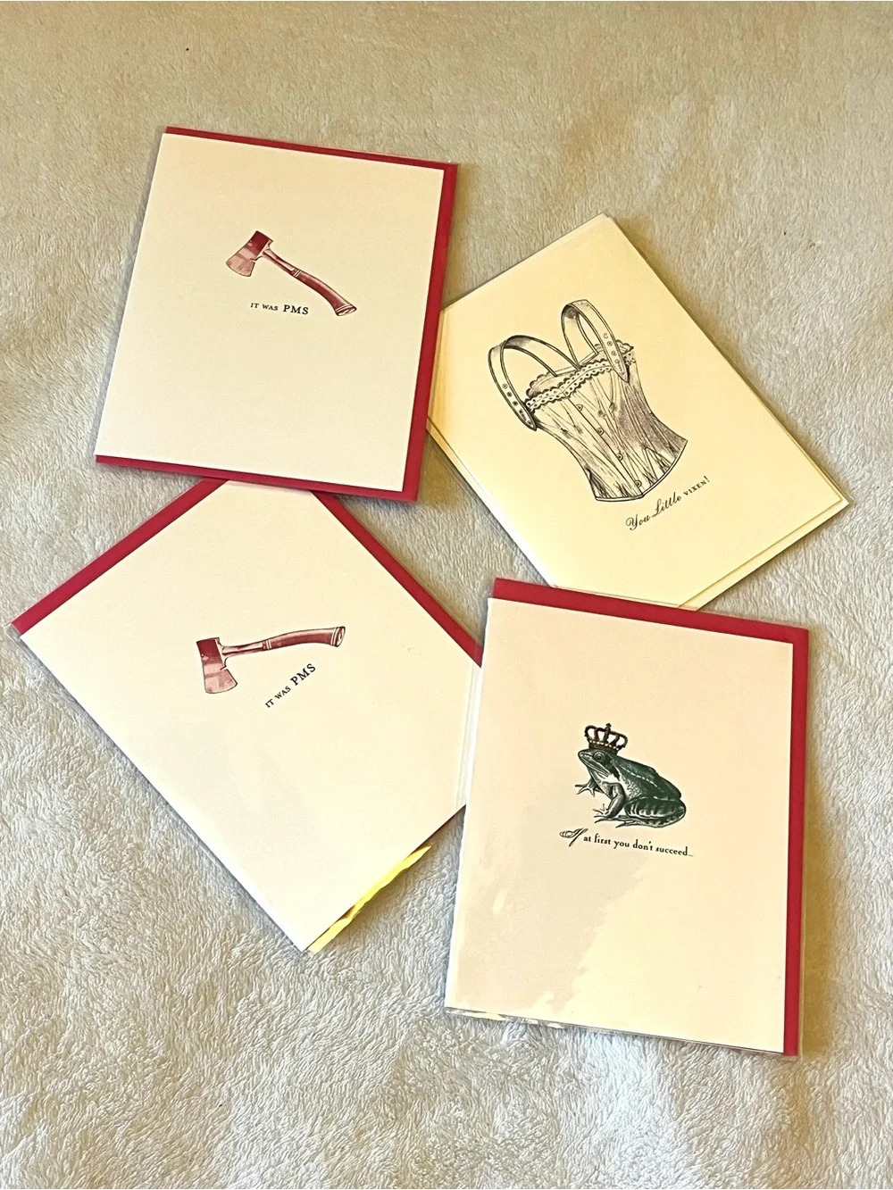 4 Bella Muse Funny Greeting Cards| Blank Inside | New| Snarky Vintage Humor